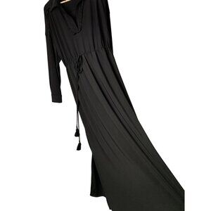 Taylor 16W Plus Black Jersey Knit Maxi Dress Collared Lace Trim RX10458 NWT